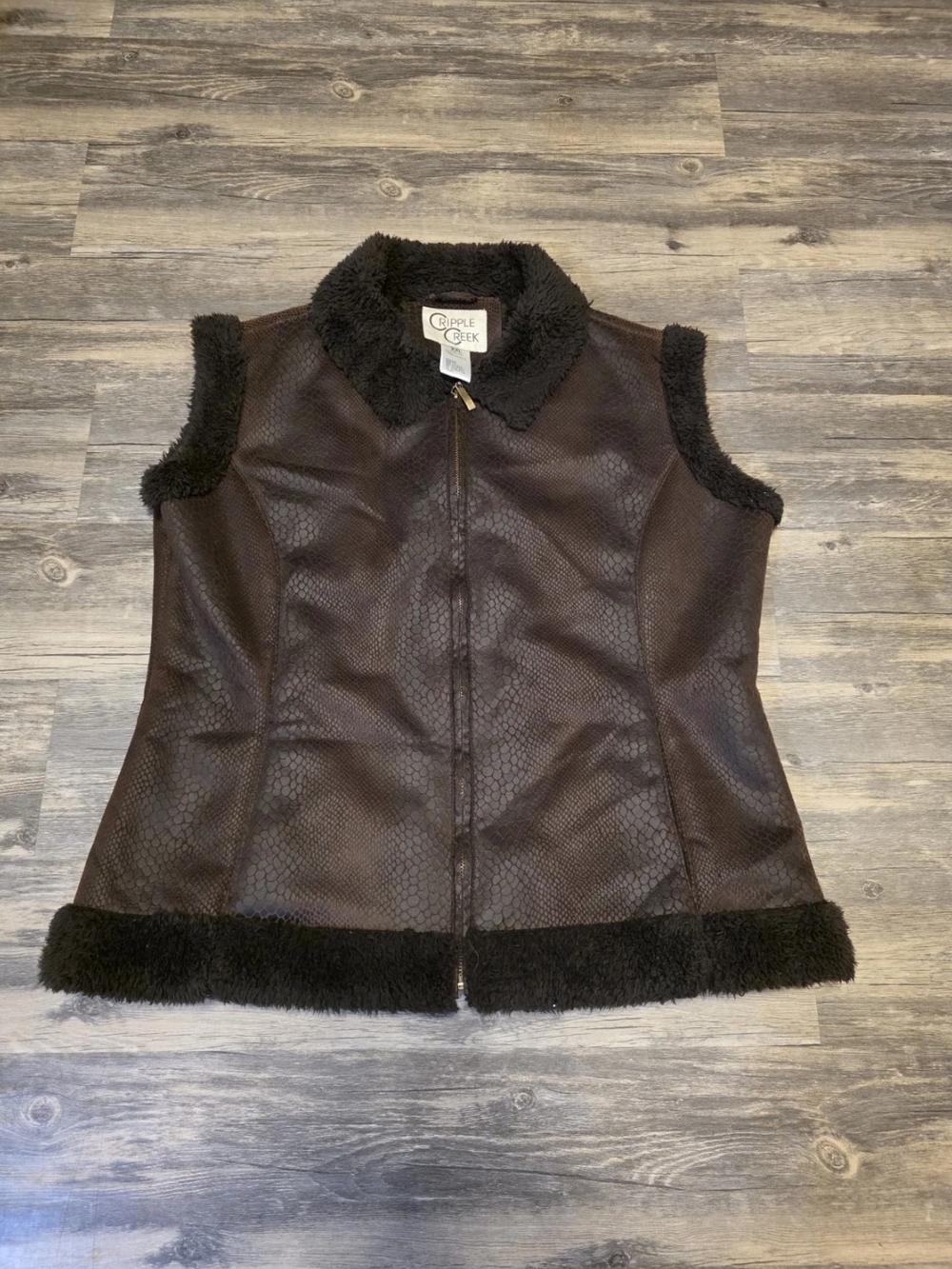 Cripple Creek Western Vest Womens Size XXL Faux Fur Lined Reptile Print Cowgirl